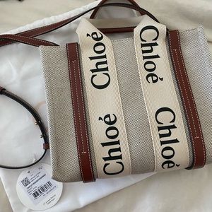 SOLD NWT Chloe Small Woody Tote w/Crossbody Strap Beige Tan Black